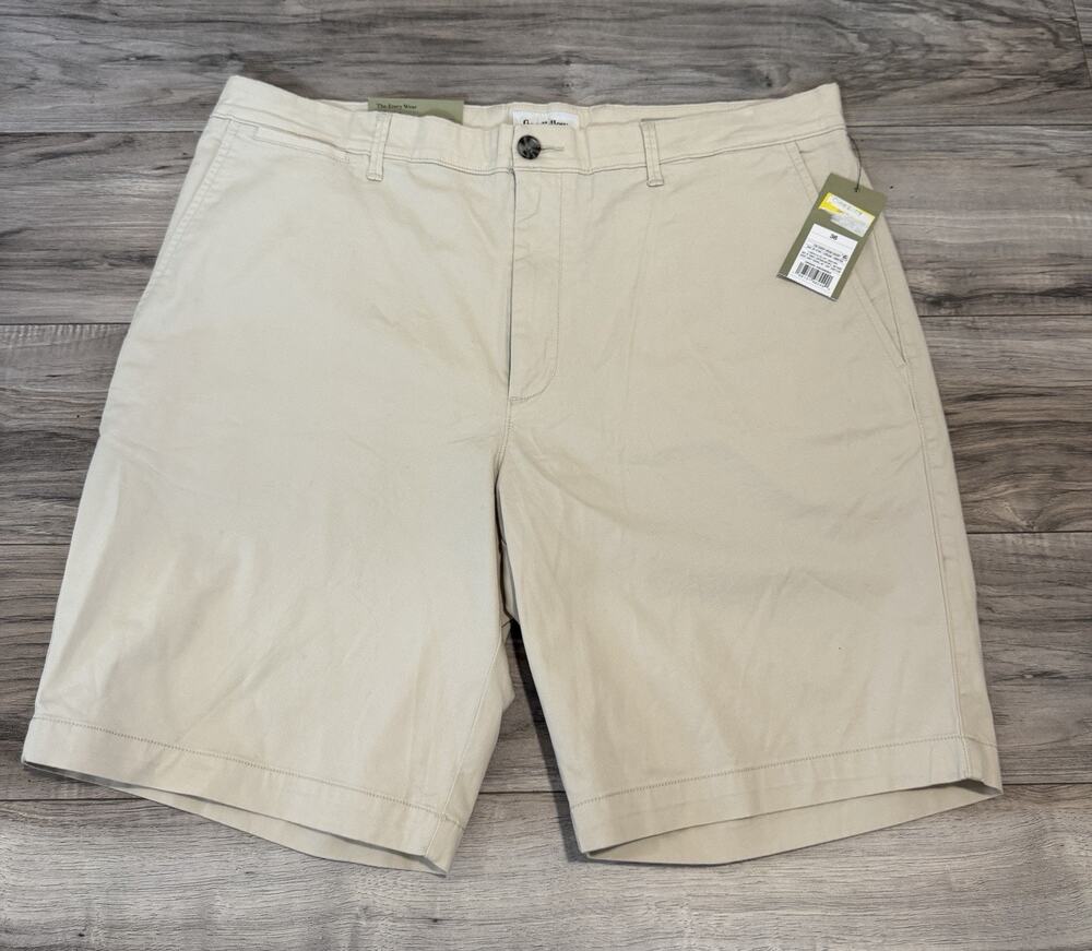 Goodfellow & Co Men’s Flat Front Shorts Size 36 Beige Stretch 9” Inseam NWT